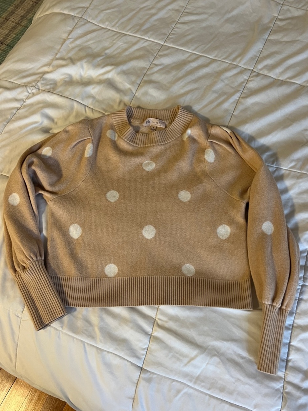 Philosophy Beige Polka Dot Crewneck Sweater with White Spots